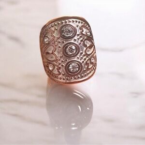Elegant Brass Wide Band Handcrafted  Ring with Intricate Crystal Design